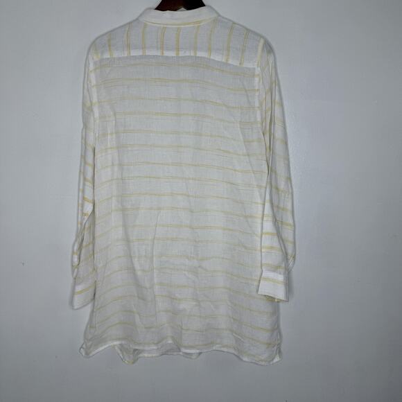 Garnet Hill Shirt Womens Large White Yellow Stripe Linen Button Down Tunic Top - Picture 5 of 7